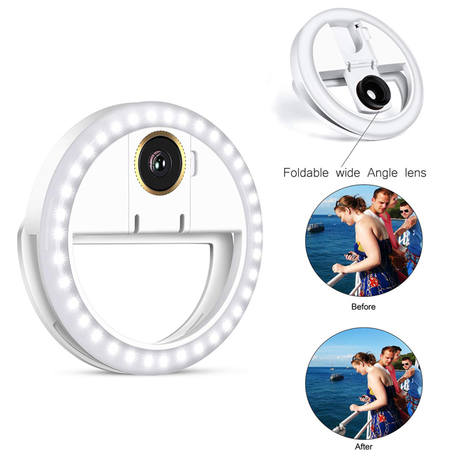 L08 LED Rechargeable Clip On Phone Ring Lights with Macro Ca